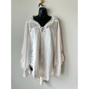 Vintage Cacique Light Pink Ivory Peignoir Top Lace Cape Sleeve Bridal Lingerie M